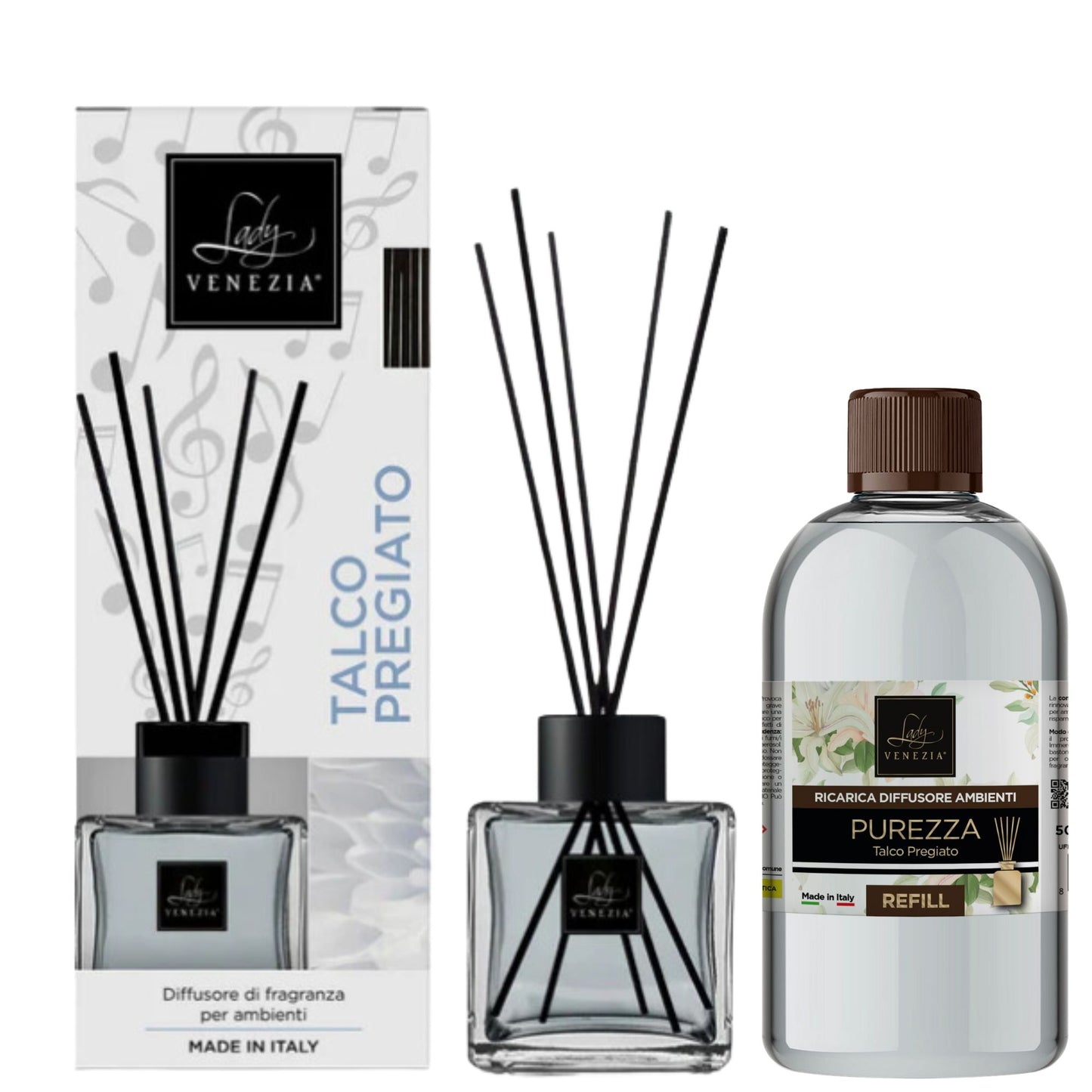 Diffusore Ambiente "Cubo" con Bastoncini - 100 ml + Ricarica Diffusore Ambienti "Sensazioni" - 500 ml Assortiti