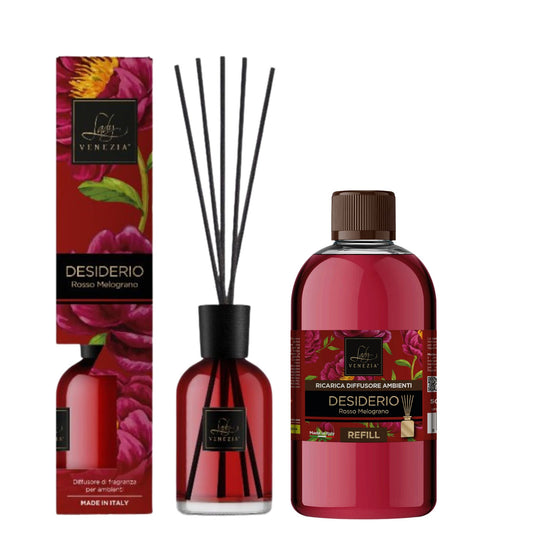 Diffusore Ambiente con Bastoncini - Melograno - 100 ml + Ricarica Diffusore Ambienti "Sensazioni" - Melograno  - 500 ml