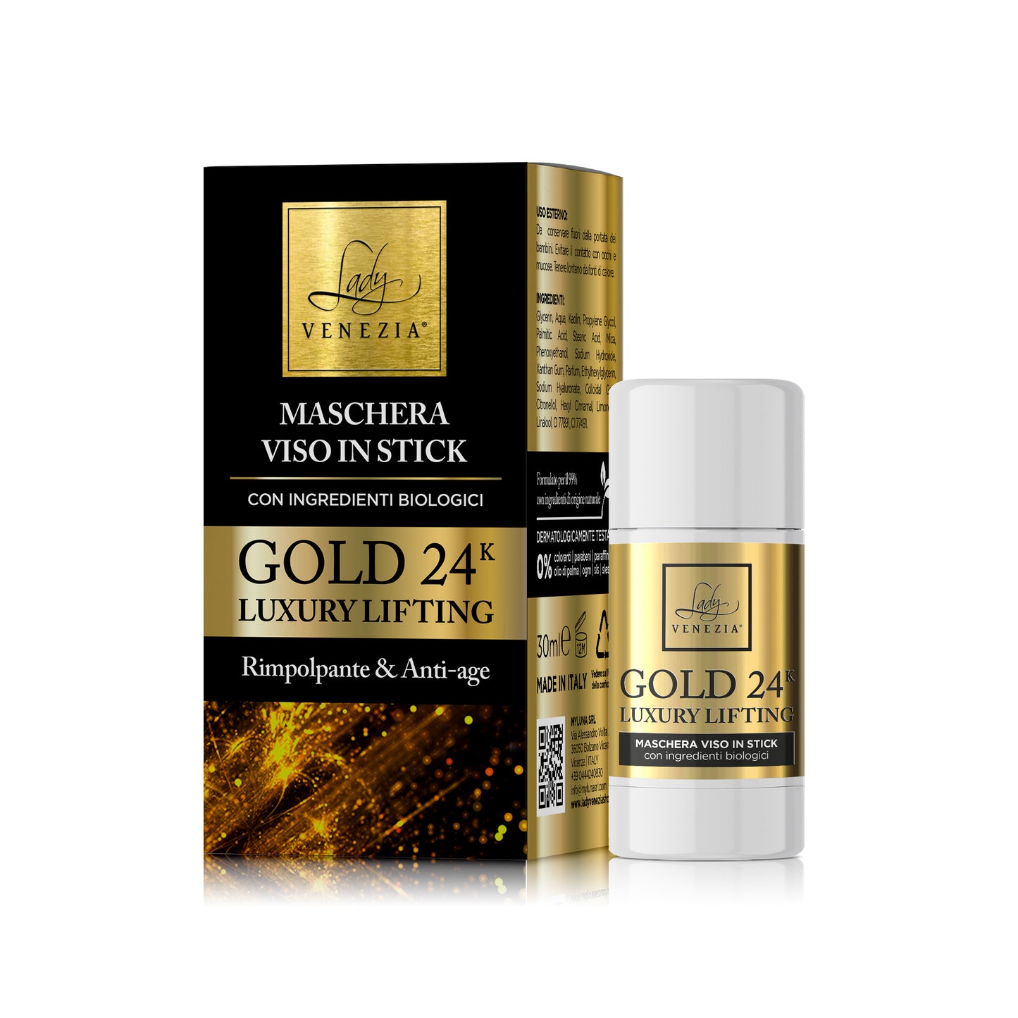 Tris Bellezza 24k Luxury Lifting Idea Regalo -  Siero Viso, Contorno Occhi e Maschera Viso con Elegante Sacchetto Oro