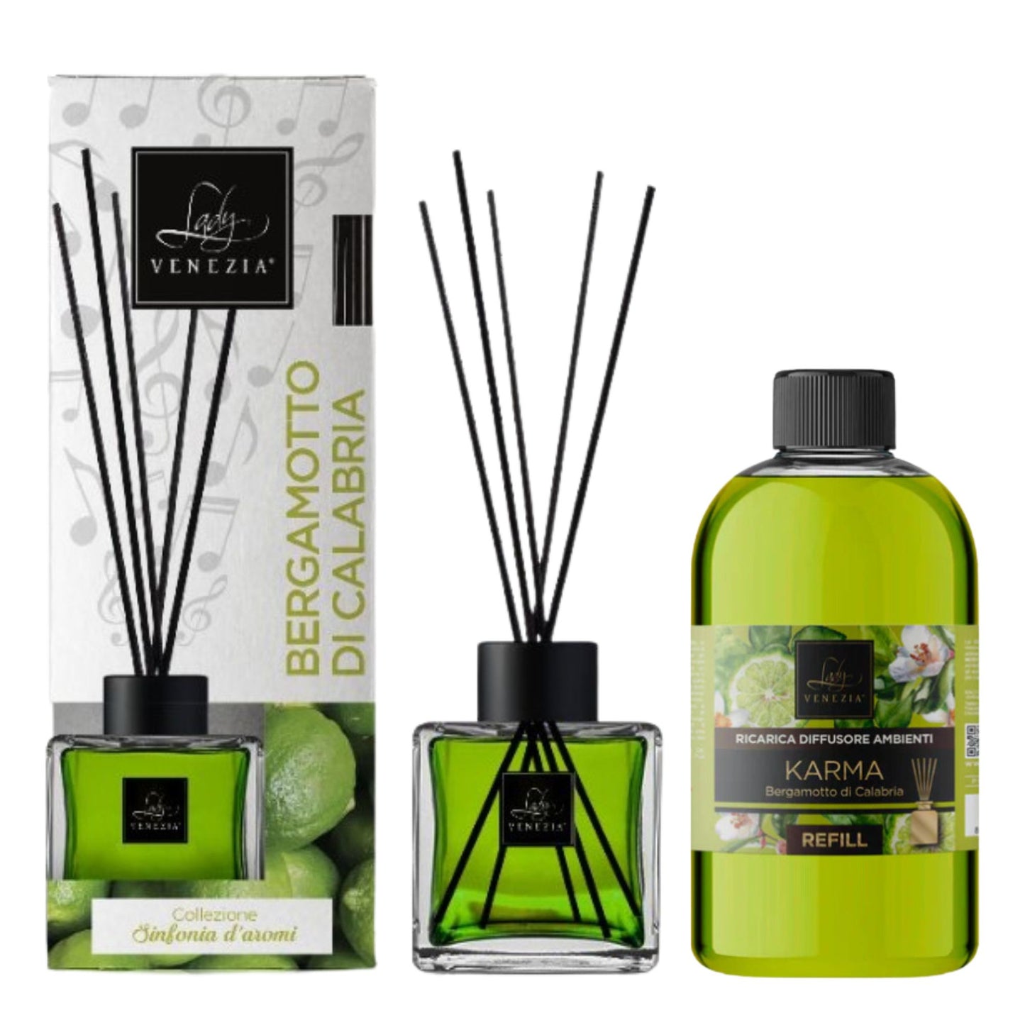 Diffusore Ambiente "Cubo" con Bastoncini - 100 ml + Ricarica Diffusore Ambienti "Sensazioni" - 500 ml Assortiti